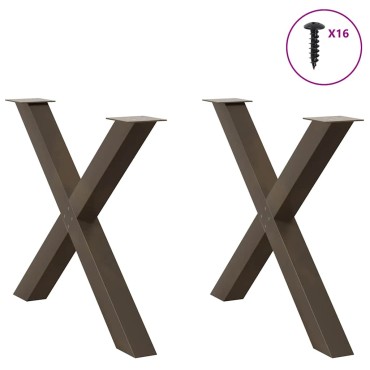 vidaXL Πόδια τραπεζαρίας σε σχήμα Χ 2 τεμ. Φυσικό ατσάλι 90x(72-73)cm