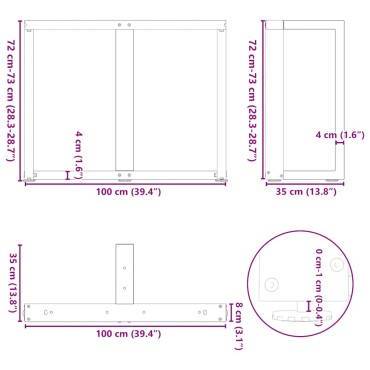 vidaXL Πόδια τραπεζαρίας σε σχήμα T 2 τεμ. 100x35x(72-73)cm Ατσάλι