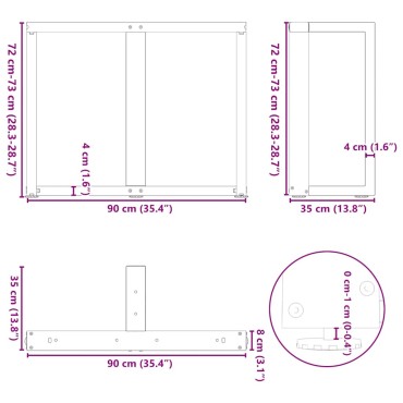 vidaXL Πόδια Τραπεζαρίας σε Σχήμα Τ, 2 τεμ. Μαύρο 90x35x(72-73)cm Ατσάλι