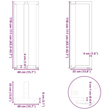 vidaXL Πόδια τραπεζιού μπαρ σχήμα T 2 τεμ. 40x35x(110-111)cm Ατσάλι