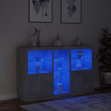 vidaXL Μπουφές με Φώτα LED Γκρι Σκυροδέματος 162x37x100cm 1 τεμ.
