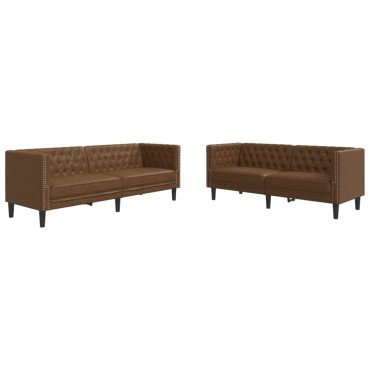 vidaXL Καναπές Chesterfield 2 τεμ. σετ καφέ δέρμα Faux Suede 174x74,5x70,5cm  Διθέσιος Τριθέσιος