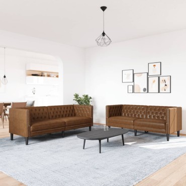 vidaXL Καναπές Chesterfield 2 τεμ. σετ καφέ δέρμα Faux Suede 174x74,5x70,5cm  Διθέσιος Τριθέσιος