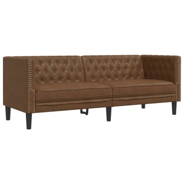 vidaXL Καναπές Chesterfield 2 τεμ. σετ καφέ δέρμα Faux Suede 174x74,5x70,5cm  Διθέσιος Τριθέσιος