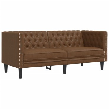 vidaXL Καναπές Chesterfield 2 τεμ. σετ καφέ δέρμα Faux Suede 174x74,5x70,5cm  Διθέσιος Τριθέσιος