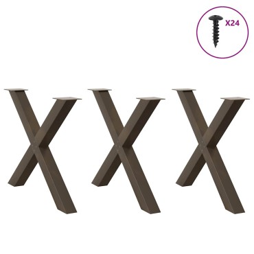 vidaXL Πόδια τραπεζαρίας σχήματος Χ 3 τεμ. Φυσικό ατσάλι 90x(72-73)cm