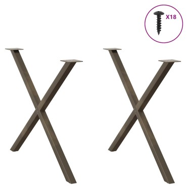vidaXL Πόδια τραπεζαρίας σε σχήμα Χ 2 τεμ. Φυσικό ατσάλι 90x(72-73)cm