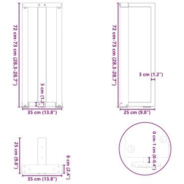 vidaXL Πόδια τραπεζιού κονσόλας σχήμα T 2 τεμ. 38x25x(72-73)cm Ατσάλι