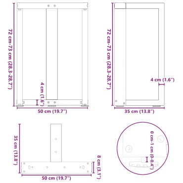 vidaXL Πόδια τραπεζαρίας σε σχήμα T 2 τεμ. 50x35x(72-73)cm Ατσάλι