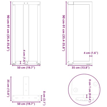 vidaXL Πόδια τραπεζιού μπαρ σε σχήμα T 2 τεμ. 50x35x(90-91)cm Ατσάλι