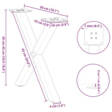 vidaXL Πόδια Τραπεζιού Σαλονιού σε Σχήμα Χ, 2 τεμ. από Φυσικό Ατσάλι 50x(42-43)cm Ατσάλι