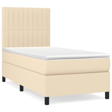 vidaXL Κρεβάτι Boxspring με Στρώμα Κρεμ 90x190 εκ.Υφασμάτινο