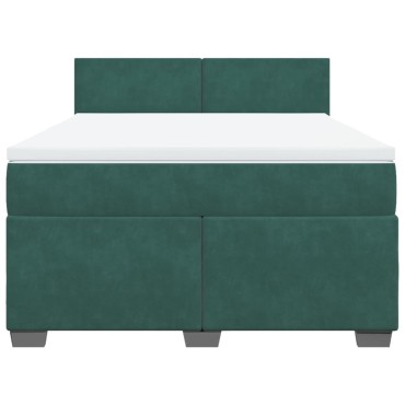 vidaXL Κρεβάτι Boxspring με Στρώμα Σκούρο Πράσινο 140x200εκ. Βελούδινο