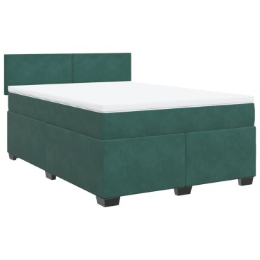 vidaXL Κρεβάτι Boxspring με Στρώμα Σκούρο Πράσινο 140x200εκ. Βελούδινο