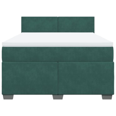 vidaXL Κρεβάτι Boxspring με Στρώμα Σκούρο Πράσινο 140x200εκ. Βελούδινο
