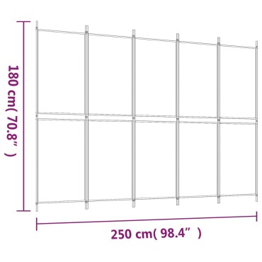 vidaXL Διαχωριστικό Δωματίου με 5 Πάνελ Λευκό 250x180cm από Ύφασμα 1 τεμ.