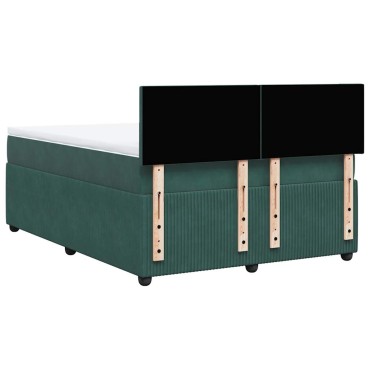 vidaXL Κρεβάτι Boxspring με Στρώμα Σκούρο Πράσινο 140x200εκ. Βελούδινο