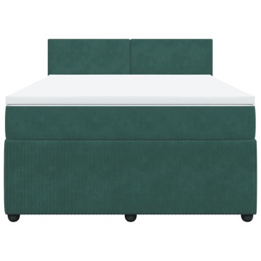 vidaXL Κρεβάτι Boxspring με Στρώμα Σκούρο Πράσινο 140x200εκ. Βελούδινο