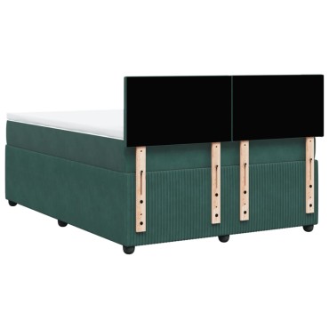 vidaXL Κρεβάτι Boxspring με Στρώμα Σκούρο Πράσινο 140x200εκ. Βελούδινο