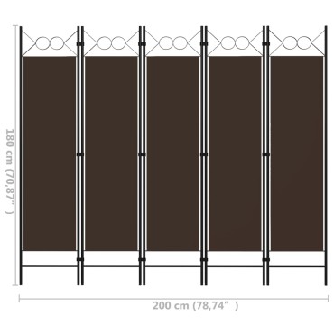 vidaXL Διαχωριστικό Δωματίου με 5 Πάνελ Καφέ 200x180cm 1 τεμ.