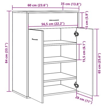 vidaXL Παπουτσοθήκη Αρτισιανή Δρυς 60x35x84cm Επεξεργασμένο Ξύλο