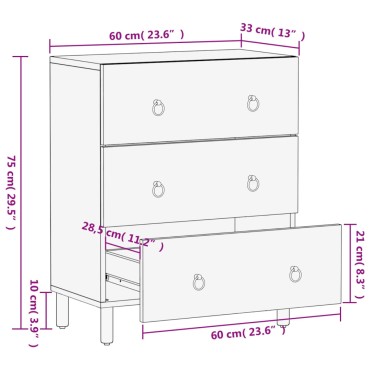 vidaXL Βοηθητικό Ντουλάπι 60x33x75cm από Μασίφ Ξύλο Μάνγκο 1 τεμ.