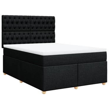 vidaXL Κρεβάτι Boxspring με Στρώμα Μαύρο 140x200 εκ. Υφασμάτινο