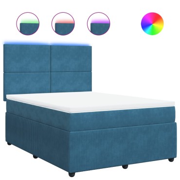 vidaXL Κρεβάτι Boxspring με Στρώμα Μπλε 160x200cm Βελούδινο 1 τεμ. - Διπλό