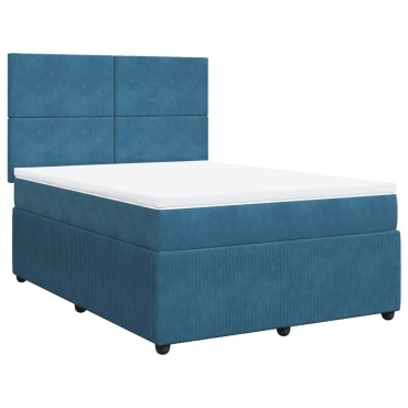 vidaXL Κρεβάτι Boxspring με Στρώμα Μπλε 160x200cm Βελούδινο 1 τεμ. - Διπλό