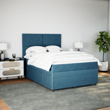 vidaXL Κρεβάτι Boxspring με Στρώμα Μπλε 160x200cm Βελούδινο 1 τεμ. - Διπλό