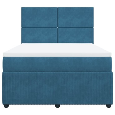 vidaXL Κρεβάτι Boxspring με Στρώμα Μπλε 160x200cm Βελούδινο 1 τεμ. - Διπλό