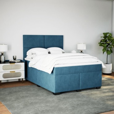 vidaXL Κρεβάτι Boxspring με Στρώμα Μπλε 160x200cm Βελούδινο 1 τεμ. - Διπλό