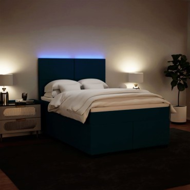 vidaXL Κρεβάτι Boxspring με Στρώμα Μπλε 160x200cm Βελούδινο 1 τεμ. - Διπλό