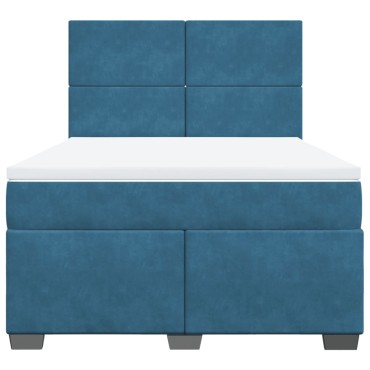 vidaXL Κρεβάτι Boxspring με Στρώμα Μπλε 160x200cm Βελούδινο 1 τεμ. - Διπλό