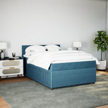 vidaXL Κρεβάτι Boxspring με Στρώμα Μπλε 160x200cm Βελούδινο 1 τεμ. - Διπλό