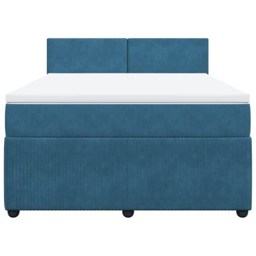 vidaXL Κρεβάτι Boxspring με Στρώμα Μπλε 160x200cm Βελούδινο 1 τεμ. - Διπλό