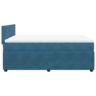 vidaXL Κρεβάτι Boxspring με Στρώμα Μπλε 160x200cm Βελούδινο 1 τεμ. - Διπλό