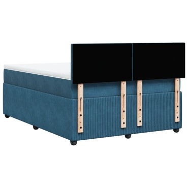 vidaXL Κρεβάτι Boxspring με Στρώμα Μπλε 160x200cm Βελούδινο 1 τεμ. - Διπλό