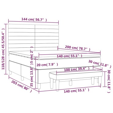 vidaXL Κρεβάτι Boxspring με Στρώμα Μπλε 140x200 εκ. Υφασμάτινο