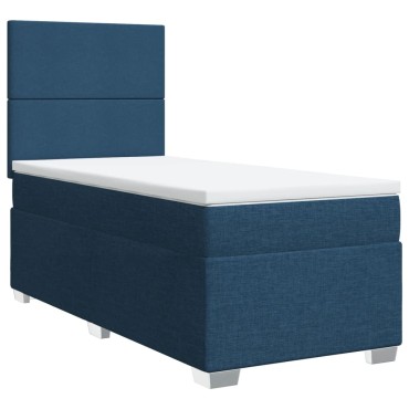 vidaXL Κρεβάτι Boxspring με Στρώμα Μπλε 100x200cm Υφασμάτινο 1 τεμ. - Μονό