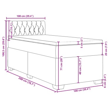 vidaXL Κρεβάτι Boxspring με Στρώμα Σκούρο Καφέ 100x200 εκ. Υφασμάτινο