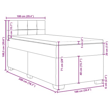 vidaXL Κρεβάτι Boxspring με Στρώμα Σκούρο Καφέ 100x200 εκ. Υφασμάτινο