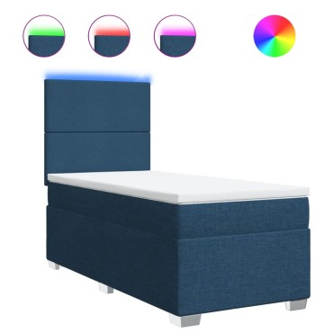 vidaXL Κρεβάτι Boxspring με Στρώμα Μπλε 100x200cm Υφασμάτινο 1 τεμ. - Μονό