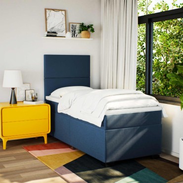 vidaXL Κρεβάτι Boxspring με Στρώμα Μπλε 100x200cm Υφασμάτινο 1 τεμ. - Μονό