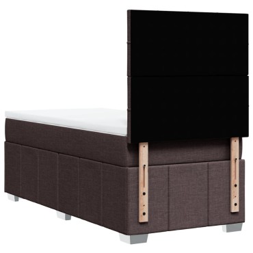 vidaXL Κρεβάτι Boxspring με Στρώμα Σκούρο Καφέ 90x200 εκ. Υφασμάτινο