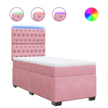 vidaXL Κρεβάτι Boxspring με Στρώμα Ροζ 100x200cm Βελούδινο 1 τεμ. - Μονό