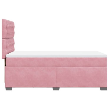 vidaXL Κρεβάτι Boxspring με Στρώμα Ροζ 100x200cm Βελούδινο 1 τεμ. - Μονό