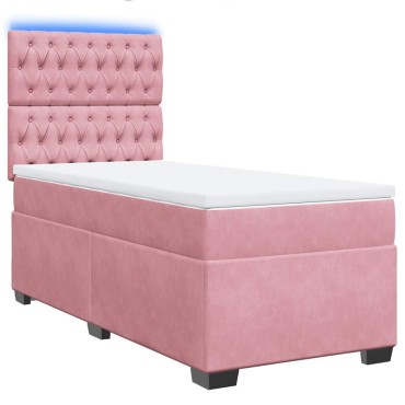 vidaXL Κρεβάτι Boxspring με Στρώμα Ροζ 100x200cm Βελούδινο 1 τεμ. - Μονό