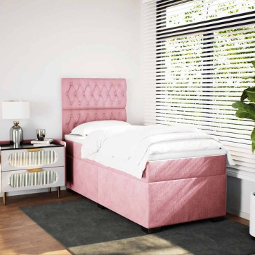 vidaXL Κρεβάτι Boxspring με Στρώμα Ροζ 100x200cm Βελούδινο 1 τεμ. - Μονό