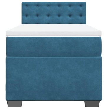 vidaXL Κρεβάτι Boxspring με Στρώμα Σκούρο Μπλε 90x200 εκ. Βελούδινο
